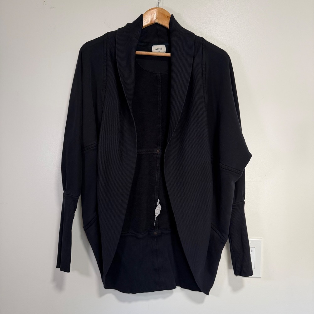 Wilfred Free Cocoon Cardigan Womens Large Black Draped Open Front Studded Sweat